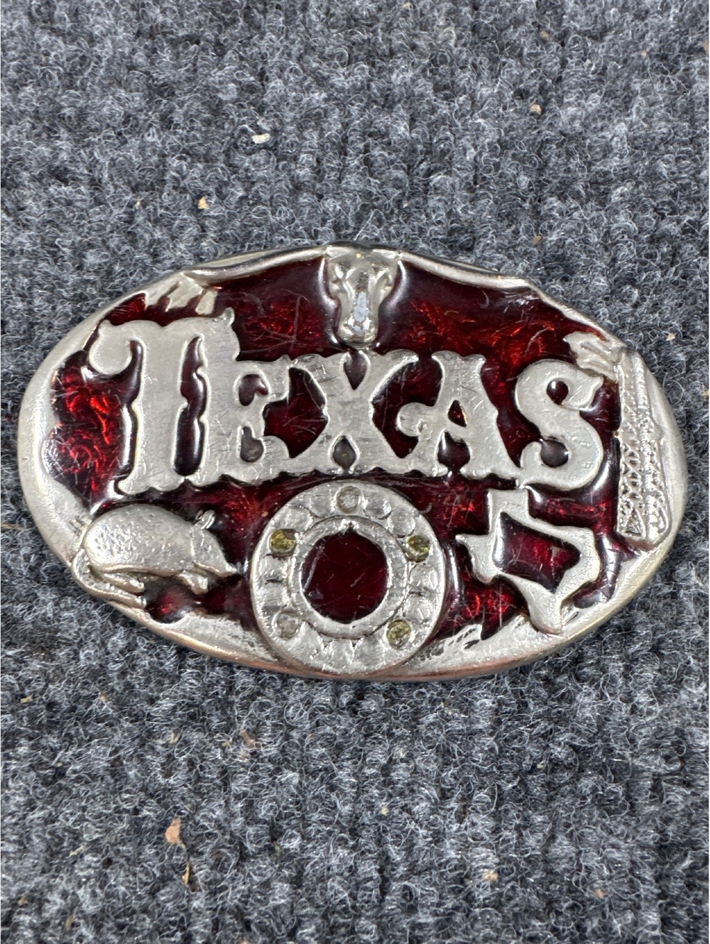 Texas Belt Buckle Red Enamel Longhorn Horseshoe Western Cowboy Silver Tone